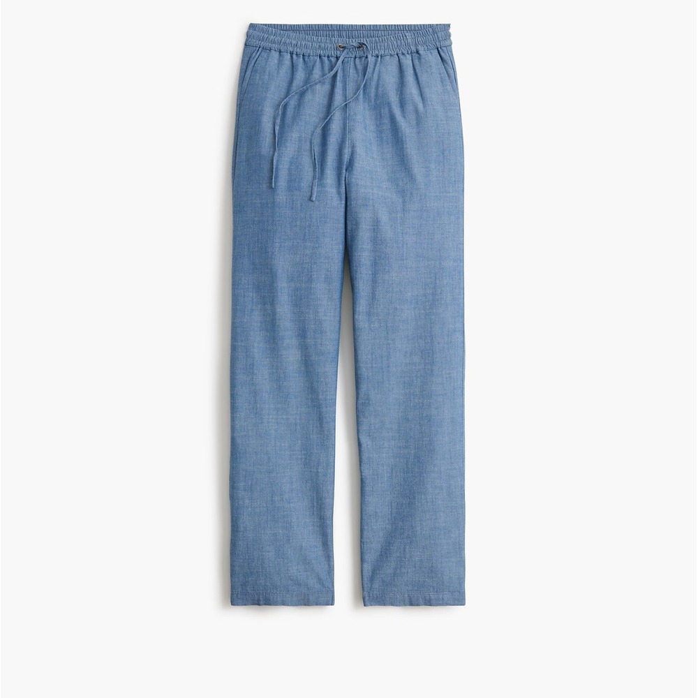 J Crew Womens Chambray Wide-Leg‎ Drawstring Pant Med Echo Blue Wash Size 4